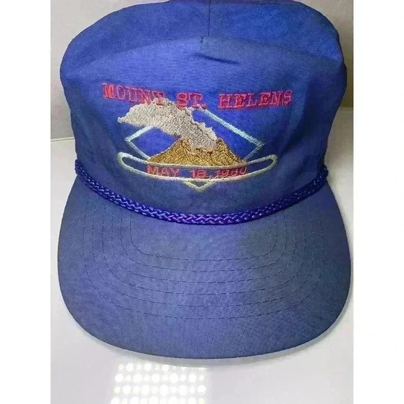 Vintage 80s Mount St. Helens Souvenir Travel Hat Blue Used Nostalgic - Picture 2 of 12